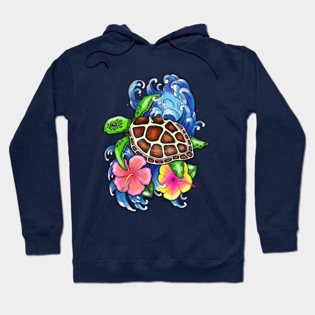 Tropical Sea Turtle and Hibiscus Hoodie by SandraGale Art